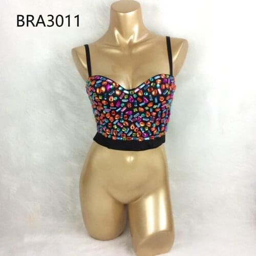 Party Club Multi-Color Diamond Burlesque Punk Bra Push Up Rave Studded Bra Nightclub Bras Party Dance Wear For Women 3011