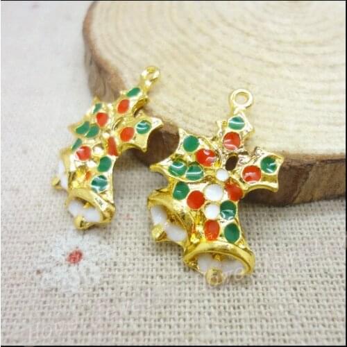 Wholesale 20PCS Gold-color Christmas Bell Charms Pendant Fit Bracelets Necklace DIY Metal Jewelry Making