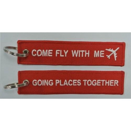 Come Fly With Me Airplane Going Places Together Fabric Embroidery Keychain Keyring