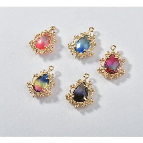 Retro Court Gradient Crystal Facet Drop Pendant DIY Necklaces Earrings Hairpin Hairpin Ornament Accessories Material 2pcs