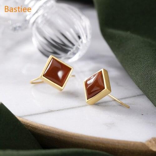 Bastiee Earings Fashion Jewelry 925 Sterling Silver Earrings Gifts For Women Drop Earrings Vintage Red Agate Silver