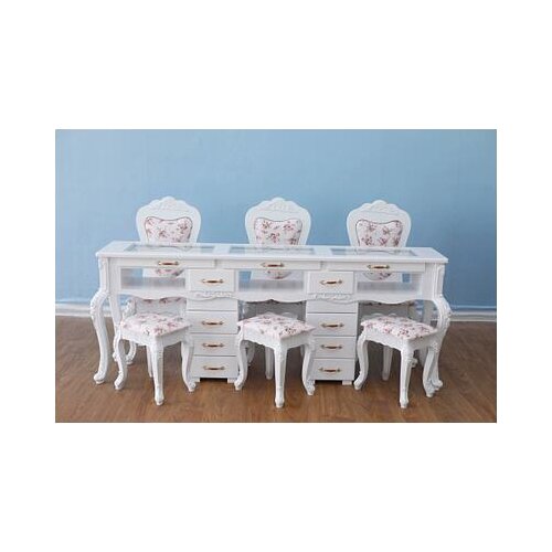 European-style white paint special double-layer nail table, nail table and chair package for two and three people