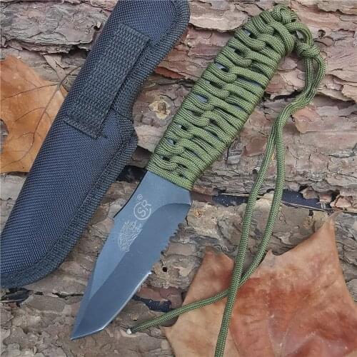 Outdoor Tactical Camping Hunting Survival Pocket Knife Wildnerness Straight Knives 8Cr13 Steel Hunter Fixed Blade Knife+Scabbard
