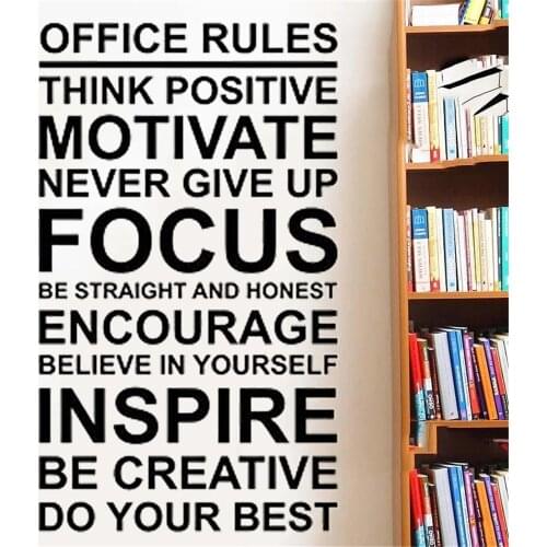 Office Rules Poster Wall Decals Work Motivation Quote Sign Think Positive Focus Teamwork Vinyl Stickers Business Decor DW4981