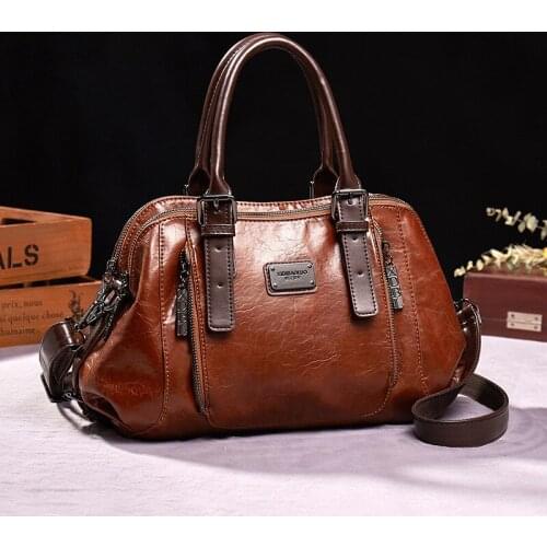 Vintage Women PU Leather Handbag Casual Crossbody Bag Designer Ladies Handbags High Quality Shoulder Bags Female Boston Totes