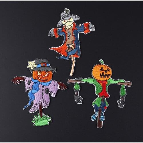 High Quality Pumpkin Skull Scarecrow Halloween Punk Black Iron on Embroidered Cloth Clothes Patch For Clothing Girls Boys Decor