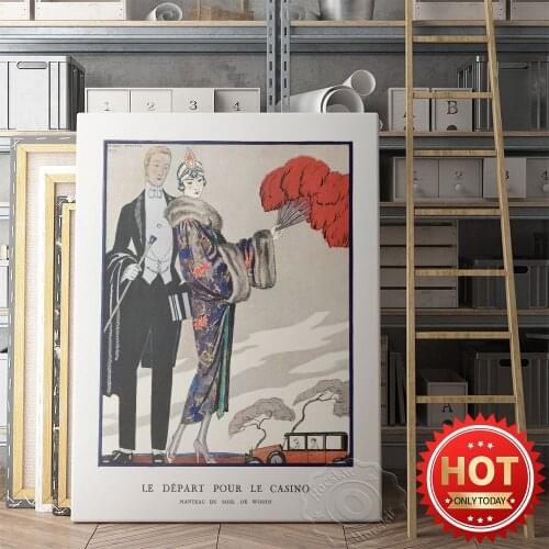 George Barbier Museum Exhibition Poster, Le Depart Pour Le Casino Wall Painting, Barbier Fashion Figure Art Prints, Idea Gift