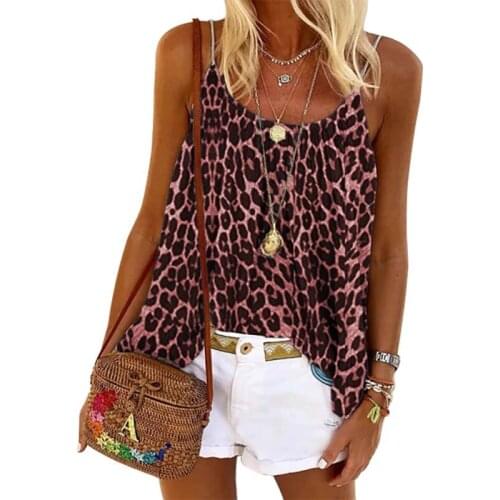 Fashion New Leopard Print Tee Shirt Women 2021 Summer Sleeveless Suspender Tops Female Sexy Strapless Vintage Plus Size T-shirt