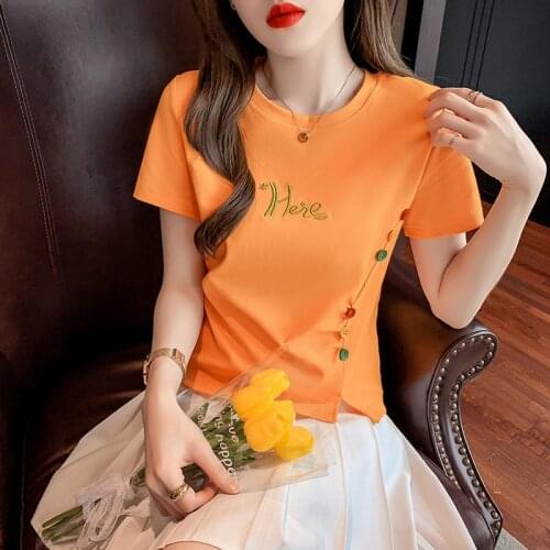 2021Summer Short Sleeve Fashion Letter solid color Lady T-shirts Top T Shirt Ladies Womens Female Loose Tee