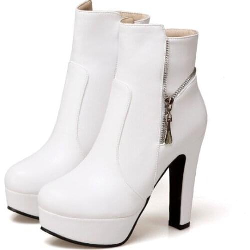 Big Size 1 Ladies round head thick medium heel casual warm ankle boot side zipper