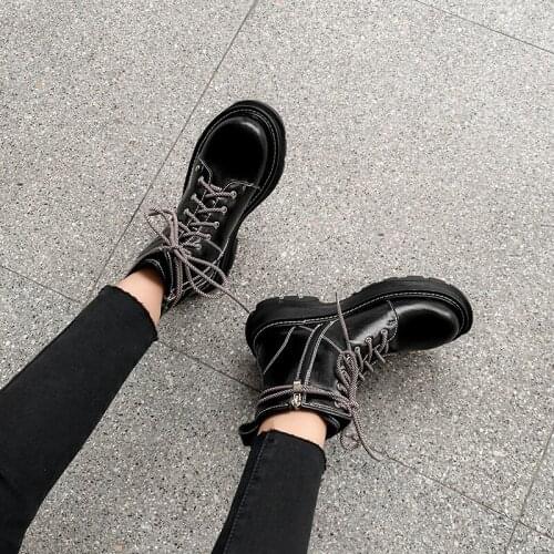 2021 Winter Women Shoes Round Toe Women Boots ANKLE Platform Zip Female Boots Buckle Motorcycle Boots