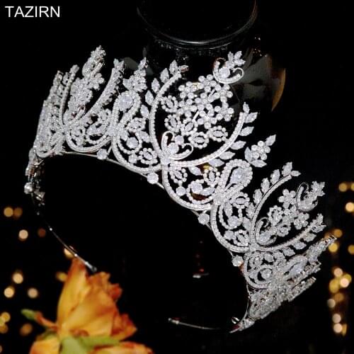 European CZ Wedding Crowns and Tiaras For Women Big Luxury Diadema Royal диадема Tall Zircon Arabic Saudi Arabia корона 2021