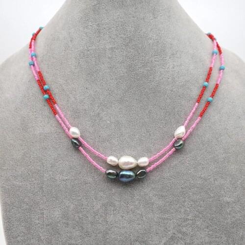 Bohemian Candy Colorful Rice Beads Clavicle Chain Natural Pearl Necklace Women Jewelry Girl Gift Pearl Choker Necklace
