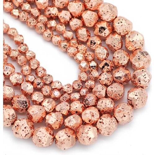 Rose Gold Faceted Round volcanic lava Natural Stone Spacers Loose Beads For Jewelry Making 6/8/10/12mm DIY Bracelet Accessories