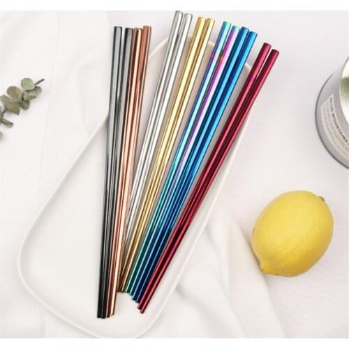 1Pair Stainless Steel Chopsticks Metal Chop Sticks Tableware Silver Gold Multicolor Wedding Party Festival Tableware Supplies