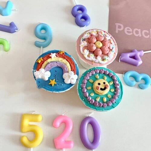 1Pcs Macaron Number Candles 0-9 Decorate Wedding Baby Shower Child Birthday Party Korean Style Smokeless Cakecup Baking Supplies