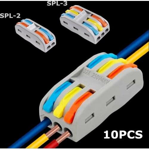 10pcs Universal Cable Wire Connectors Spl-2 Spl-3 Spl-4 Spl-5 Home Compact Wire Connection Push In Wiring Terminal Block