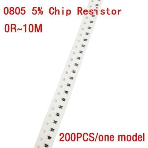 200pcs/lot 1/8W SMD 0805 Chip Resistor resistors 5% J 1K-1M 1K 4.7K 10K 47K 100K 10 33 51 68 91 100 220 300 470 Kohm