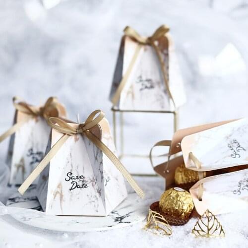 50Pcs Irregular Hexagon Favor Paper Candy Box Marbling Chocolate Gift Box Birthday Wedding Baby Shower Party Supplies