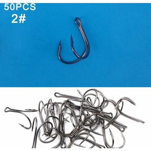 50pcs Steel Fishing Accessory Double Fishing Hook Lightweight Soft Lures Fly Fishing Fish Bait Holder Size 1 2 4