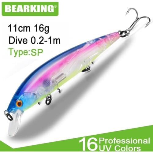 BEARKING 11cm 16g 0.2m-1m SP Minnow Fishing Lure Laser Hard Artificial Bait 3D Eyes Fishing Wobblers Diving Crankbait