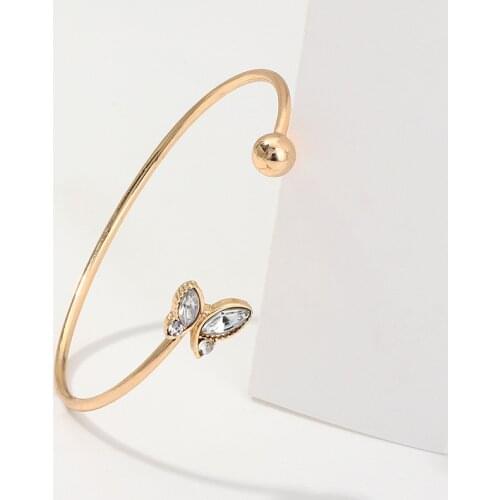Exquisite Crystal Zircon Butterfly Opening Bracelet Elegant Women Wedding Gold Bracelet Accessories Charming Girl Jewelry Gift