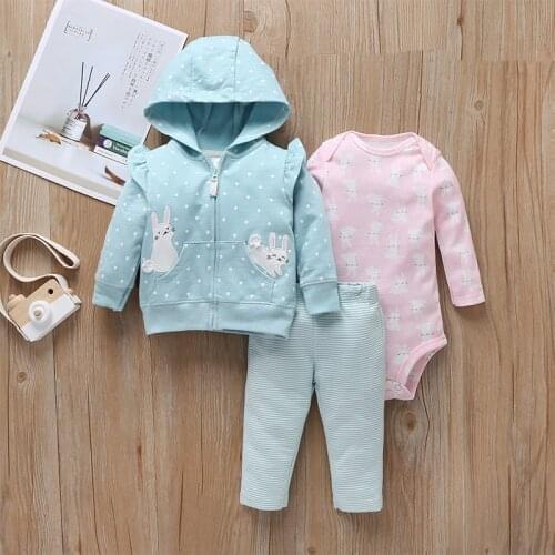 3 Pcs/Set Infant Baby Clothes 2020 Fall Winter Cotton Baby Coat+Pants+Bodysuit Long sleeves Newborn Bebe Girls Clothing OutfitS