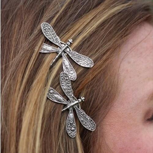 Set of 2 -Silver-plated Dragonfly Bobby Pins Insect Jewelry for Girls Woodland Dragonfly Hair Clip Dragonflies