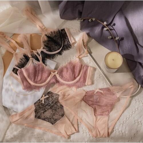 Women lingerie set lace light and ultra-thin lingerie panties set large size sexy underwear eyelashes lace Wireless ladies