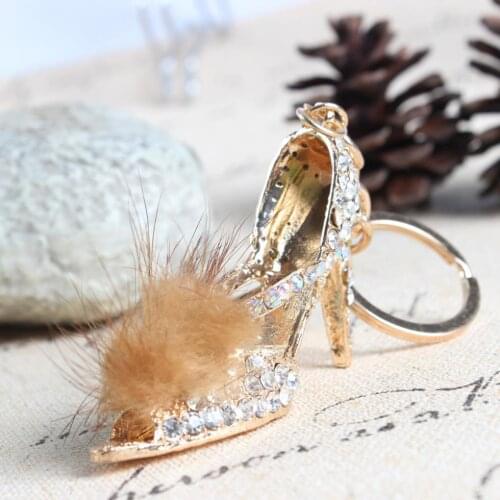 Creative Feather High-heel Shoe Keyring Rhinestone Crystal Charm Pendant Purse Bag Car Key Chain Friend Daughter Gift