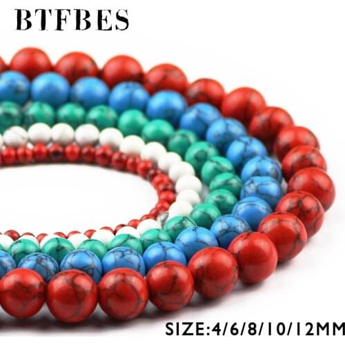 BTFBES AAA Red Synthetic Beads Natural Stone 4 6 8 10 12mm Round Loose Beads For Jewelry Bracelets Making Accessories DIY Ball