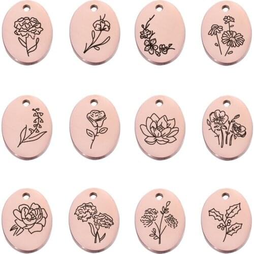 DIY Hot Sells Engraved Wildflower 12 Month Birth Sign Pendant Customized Dainty Gold Birth Flower Charms Women Birthday Gift