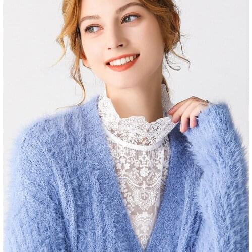 Linbaiway 2021 Cotton Fake Collar Lace Floral Women Detachable False Collar Blouse Removable Stand Collar Tie Sweater Decoration