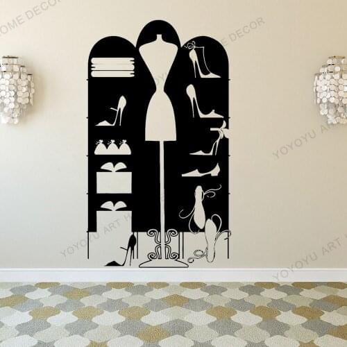 Fashion Women Wardrobe Wall Stickers Girl Clothing Design Vinyl Wall Decal Home Decor Sewing Tailor Atelier Window Mural JC148