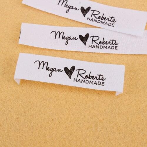 Custom Sewing Labels, Personalized Brand, Clothing Tags, Logo, Business Name, Heart, White Fabric, 100% Cotton (MD5033)