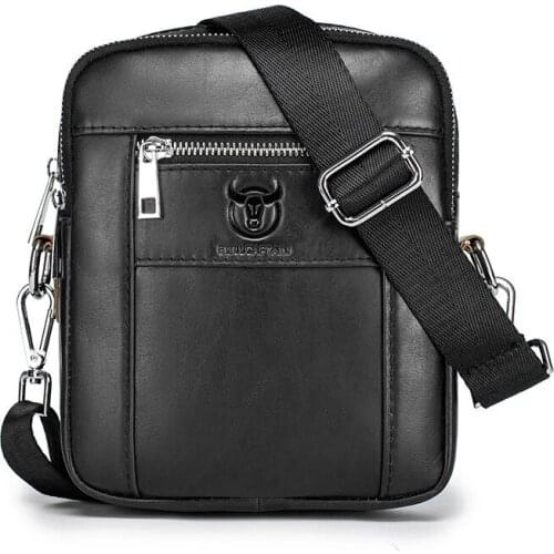 BULLCAPTAIN Casual Mens Messenger Shoulder Bag High Quality Smooth Hardware Zipper Pocket Leather Shoulder Bag for Men