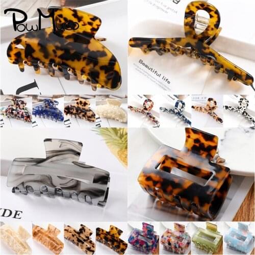 Powmuco Printed Acetate Hairwear Hair Claws Clips Fashion Tortoiseshell Leopard Pattern Hairpin Geometric Women Shower Barrettes
