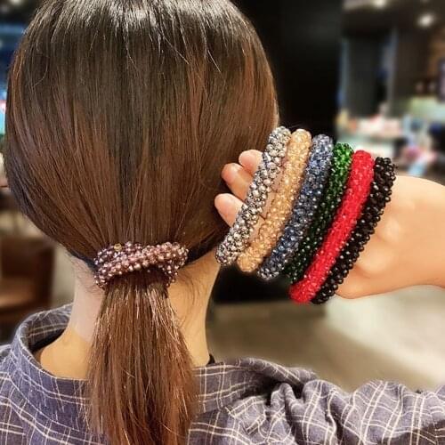 Luxury Crystal Hair Ornaments Elastic Hair Rope Ponytail Korean Fashion Elastic Hair Bands Rubber Band Accessories Wholesale