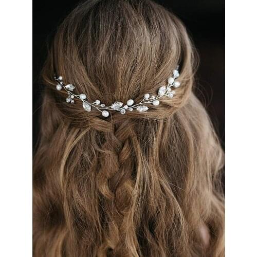 Silver Rhinestone Wedding Hair Accessories Pearl Head Jewelry Glamour Bridal Headpieces for Women Hair Ornaments Bride Headband