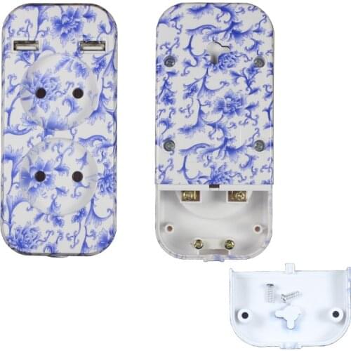 Power Strip 2 EU Plug 1200W 250V,5V 2A Wall Multiple Socket Portable 2 USB Port for Blue and white porcelain PBW-03