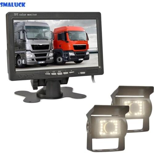 SMALUCK DC 12V-24V 7" TFT LCD Car Monitor 2 x 4pin LED Night Vision CCD Rear View Camera System for Bus Houseboat Truck