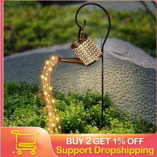 Watering Can Light Sprinkles Fairy Light Wrought Iron Hollow Out Lamp Solar LED Outdoor Garden Waterproof Shower Light Decor