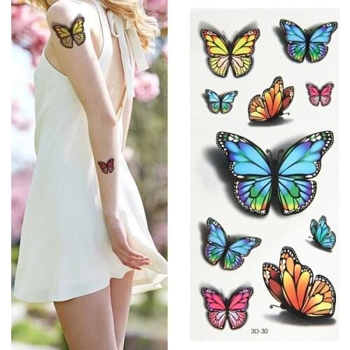 Ladies Butterfly Tattoos 3D Temporary Waterproof Body Art Sheet Sticker Cover Scar For Arms Back Sternum Legs Multicolor