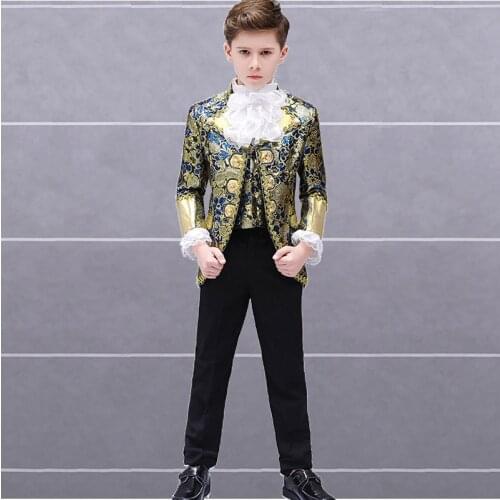 Victorian Prince King Costume Kid Boys Formal Dress Outfit Noble Retro Blazer Suits Court Jacket Halloween For Child Coat Royal