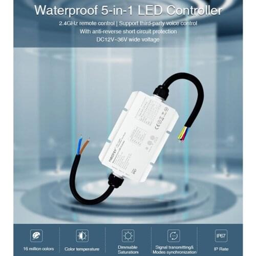 LS2-WP Waterproof 5 IN 1 smart led controller DC12V 24V 36V for single color /CT/RGB/RGBW/RGB+CCT led strip