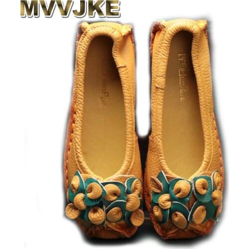 MVVJKE Designer Shoes Women Flats Flowers Handmade Women Shoes Ladies Ballet Flats Women Loafers Genuine Leather Shoes Moccasins