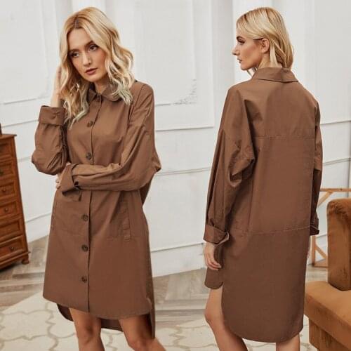 Women Autumn Solid Color Single Breasted Windbreaker Casual Loose Irregular Hem Jacket Coat Turn-down Collar Outwear Blusas 2021