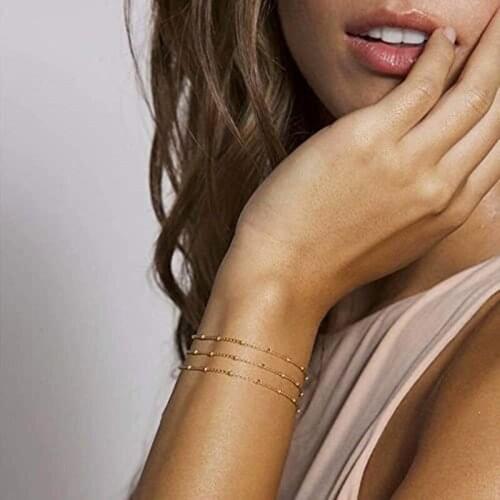 Multilayer Beads Link Chain Bracelets for Woman Simple Golden Color Bracelets On Hand Femme 2021 Jewelry Wholesale