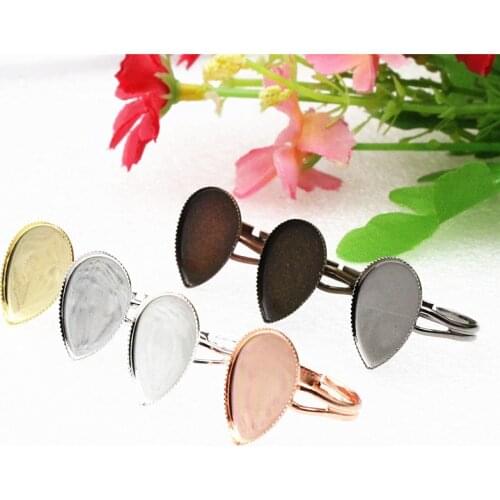 Fit 13*18mm 18*25mm Teardrop Cabochons Copper Ring Blank Setting Bezel Blank Tray For DIY Making Accessories 10pcs K06101