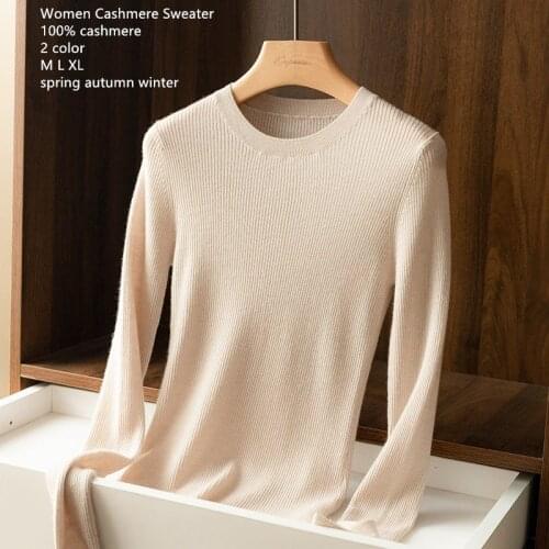 Naizaiga 100% cashmere striped solid beige black o-neck slim winter girl sweater worsted long sleeve pullovers , NSBL18